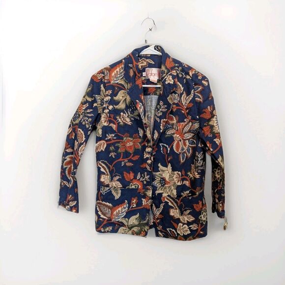 Vintage Rafaella Petites Blazer Size 4 Paisley Unlined Navy With Floral Print - Picture 3 of 8